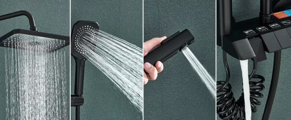 Black Piano Digital Shower Set Intelligent Brass Bathroom