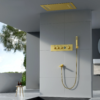 Brushed Gold LED Music Hidden Shower Set Brass Bathroom Ceiling Shower System Digital Shower Head Rain Shower Waterfall Faucet