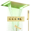 Brushed Gold LED Music Hidden Shower Set Brass Bathroom Ceiling Shower System Digital Shower Head Rain Shower Waterfall Faucet