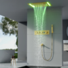 Brushed Gold LED Music Hidden Shower Set Brass Bathroom Ceiling Shower System Digital Shower Head Rain Shower Waterfall Faucet
