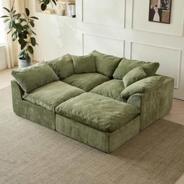 Convertible L-Shape Boneless Couch, 3 Seater-  Boneless Sleeper Sofa Bed with Pillows & Armrests
