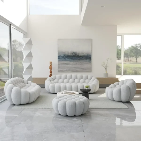 Bubble Curved Sofa Couch – 3D Honeycomb Upholstered Mesh Sofa for Modern Living Room - Lazy Floor Sofa