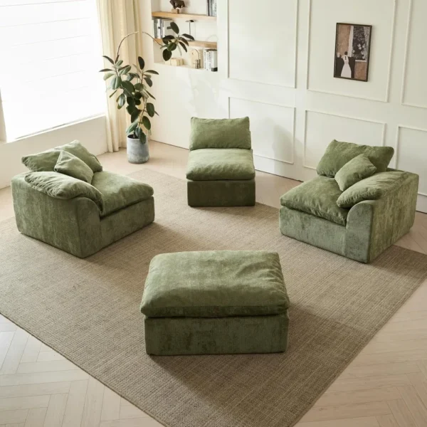 Convertible L-Shape Boneless Couch, 3 Seater-  Boneless Sleeper Sofa Bed with Pillows & Armrests